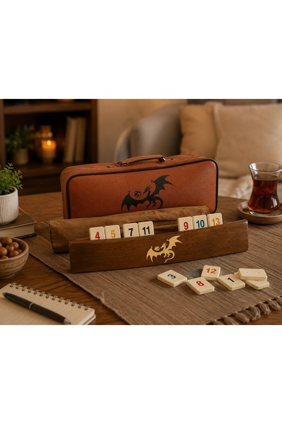 Helena Wood Art Ejderha Motifli Oval Okey Takımı