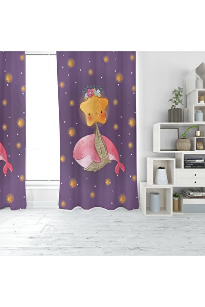 EVSEHOMES CUTE WHALE PRINT DIGITAL PERDEAUĂ DE FOND CU O ARIPI