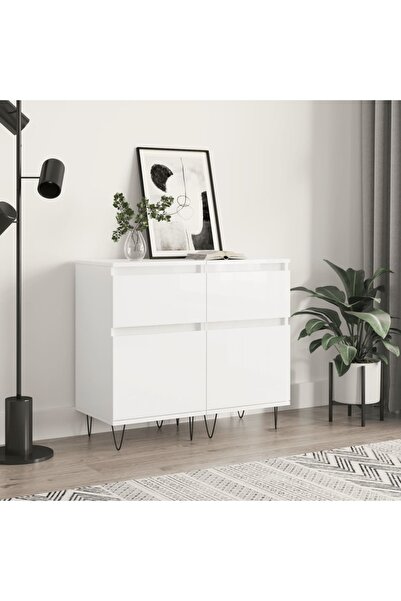 Concept Servante, 2 buc., alb extralucios, 40x35x70 cm, lemn prelucrat