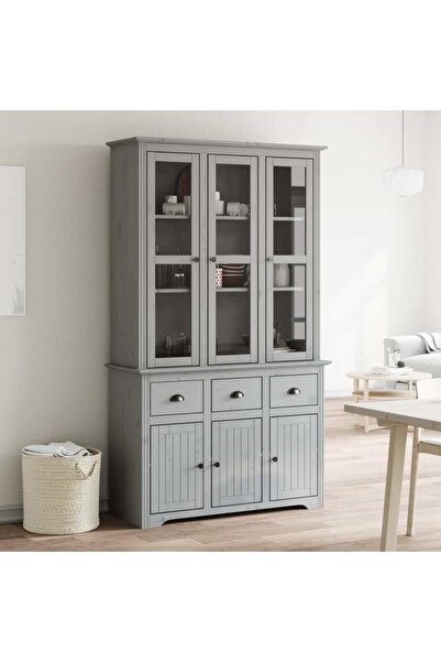 Concept Tall cabinet "BODO", gray, 115.5x43x200.5 cm, solid pine wood