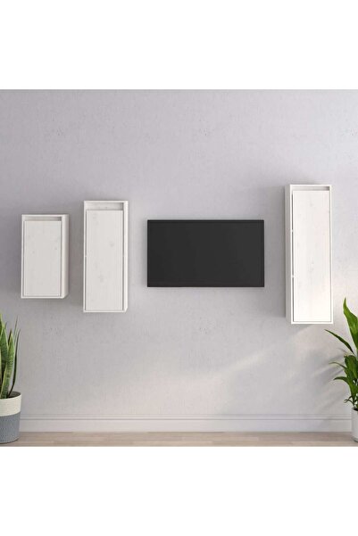 Concept Comode TV, alb, 3 buc., lemn masiv de pin