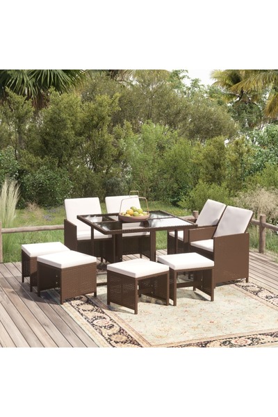 Concept Set mobilier de grădină cu perne, 9 piese, maro, poliratan