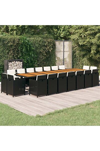 Concept Set mobilier de grădină cu perne, 19 piese, negru, poliratan