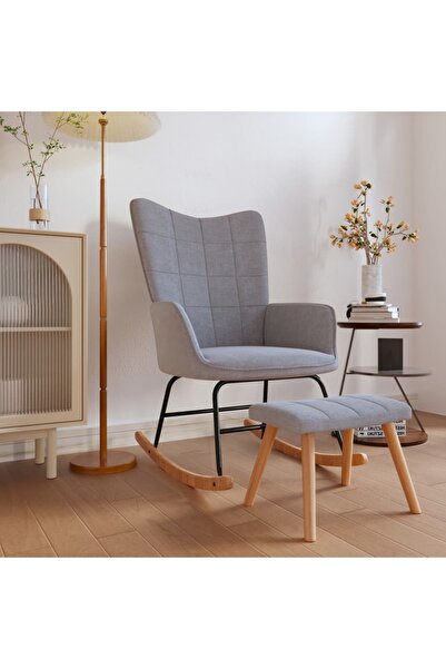 Concept Scaun balansoar cu taburet, gri deschis, textil