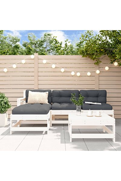 Concept Set mobilier de grădină cu perne, 5 piese, alb, lemn masiv