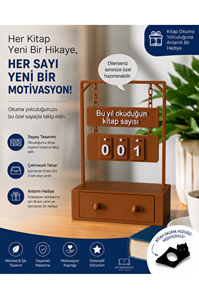 ENC Tasarım Kitap Okuma Sayacı – Dekoratif Okuma Takip Aparatı | Kitaplık & K...