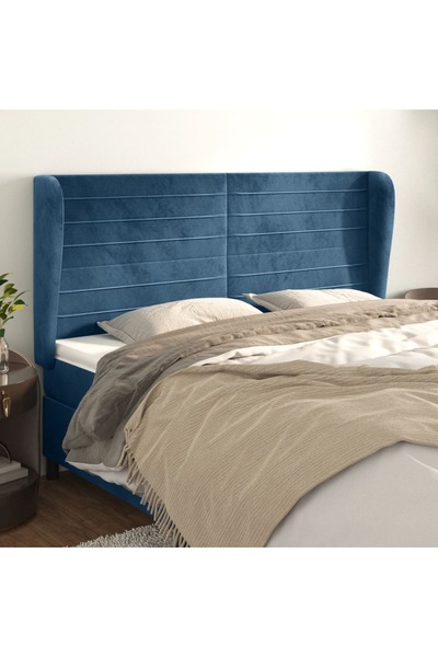 Concept Tăblie pat cu urechi albastru închis 203x23x118/128 cm catifea