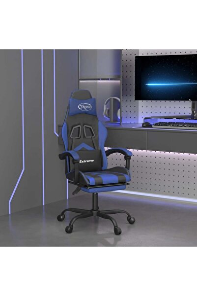 Concept Scaun de gaming cu suport picioare, negru/albastru, piele