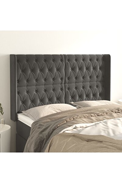 Concept Tăblie de pat cu aripioare gri închis 163x16x118/128 cm catifea