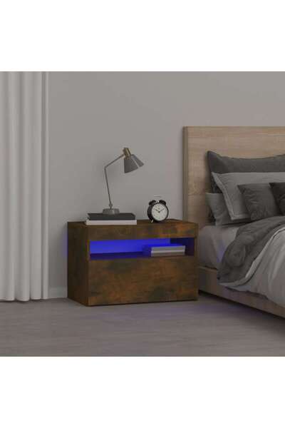 Concept Noptiere cu lumini LED, stejar fumuriu, 60x35x40 cm