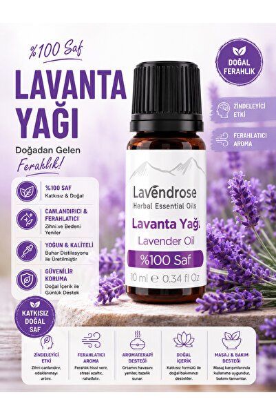 Lavendrose Lavanta Yağı %100 Saf - Bitkisel Aromaterapi Lavanta Uyku Ve Stres...
