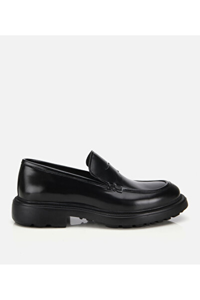 Hotiç Men's Open Leather Black Thick Soled Classic Loafer