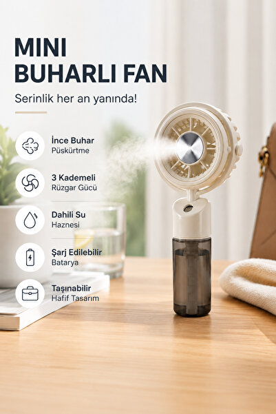 MR.BEAR Şarjlı Mini Taşınabilir Buharlı El Fanı - Beyaz