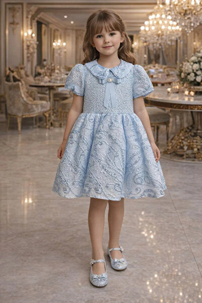 HÇ Hülya Çelik KİDSWEAR 2018 Kız Çocuk Eteği Kabarık Bayramlık Abiye Elbise Mavi