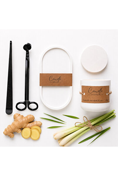 Candle Corner Set lumânări parfumate cu ghimbir și lemongrass, suport pentru ...