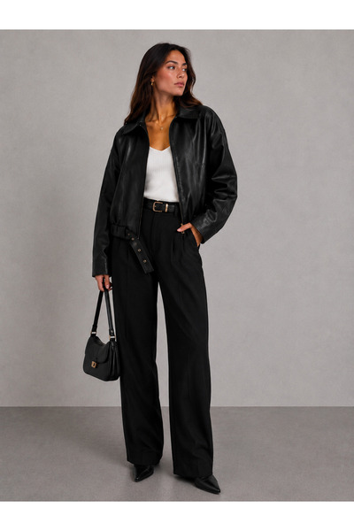 OYERGA MODA Women's Leather Jacket with Belt