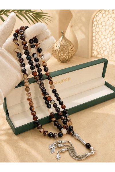 MAJOOD MAJOOD/99 Real Mocha Coffee-Patterned Agate Prayer Beads/Tasbih/8MM/For Men And Women/Ramadan Gift
