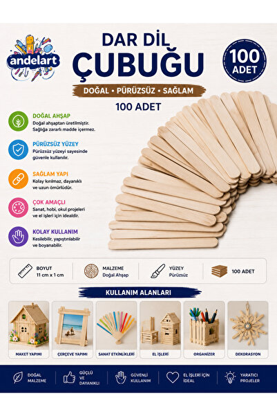 andelart Abeslang Natural Dar Dil Çubuğu Ahşap Küçük Dondurma çubuğu