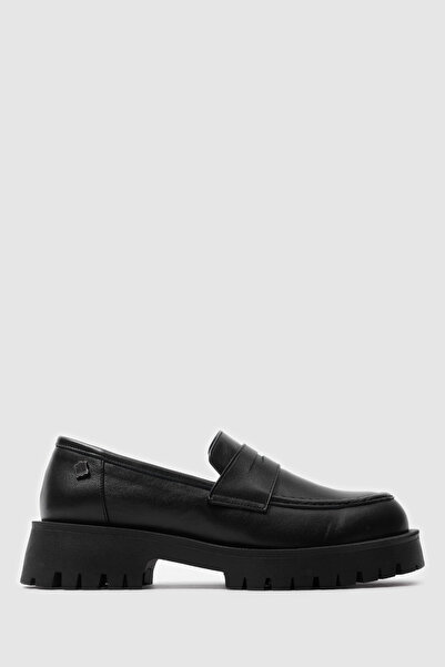 TOGO Black Genuine Leather Women's Loafer Shoes [060145]