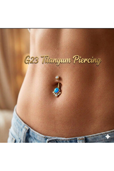 Bylin %100 G23 Titanyum Beyaz Opal Taşlı Göbek Piercing- Bar Uzunluğu 10mm- 1...