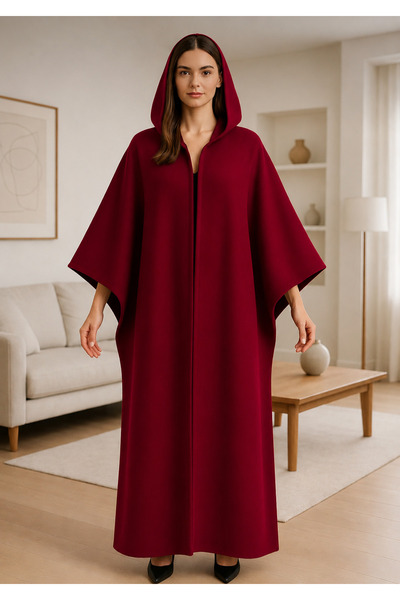 ALPİN Unisex Oversize Kapüşonlu Panço – Bordo (Premium Kışlık Kumaş)