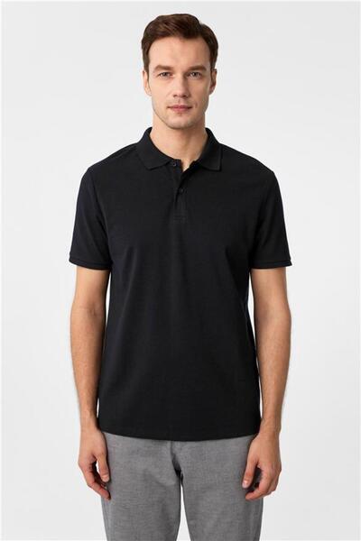 SÜVARİ Siyah Regular Fermuarlı Polo Yaka Tişört