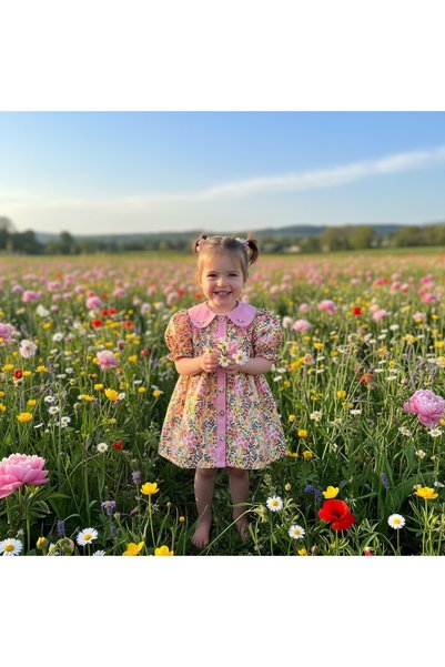 Purdy Plum Collar Hand Embroidery Flower Dress