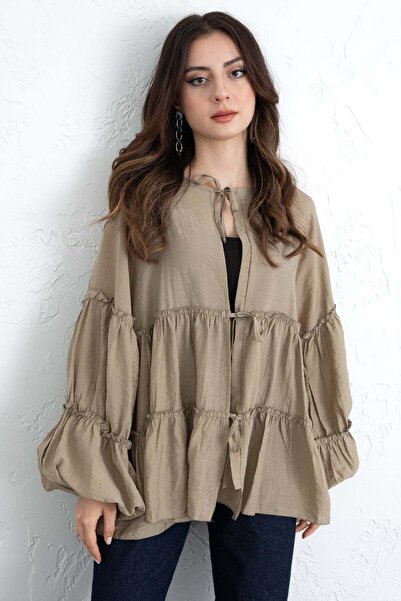 zenne Bluză stratificată cu șireturi 0073 - KHAKI