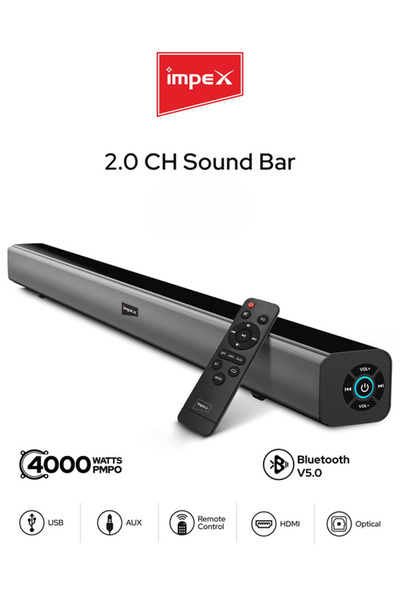 IMPEX 2.0CH Sound Bar SB1401 4000W PMPO Bluetooth 5.0 LED Display USB AUX HDM...