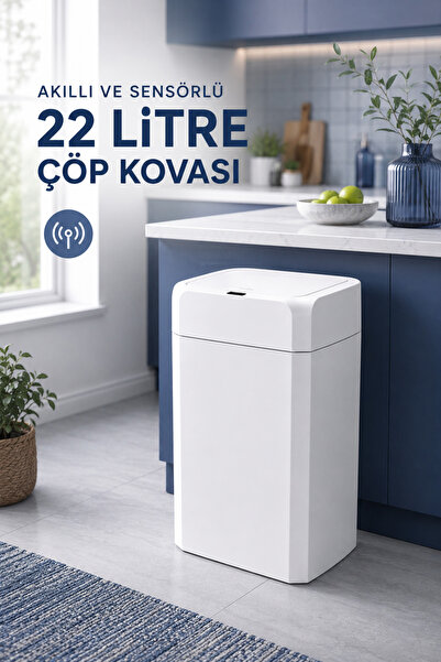 clasavm 22 Litre Akıllı Çöp Kovası - Hareket Sensörlü Kapaklı Mutfak/Banyo Çö...
