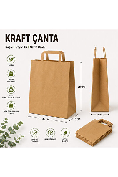 Laikas Accessory Düz Saplı Kraft Çanta 22x10x28 (25 Adet)