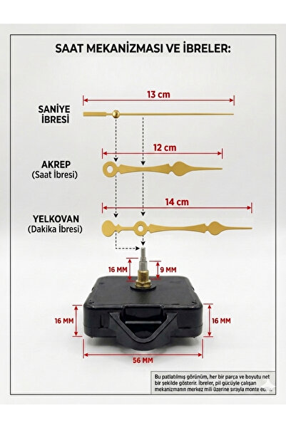 Silvanature Akar Saat Mekanizması Sessiz Duvar Saat Mekanizması 16 Mm Şaft -a...