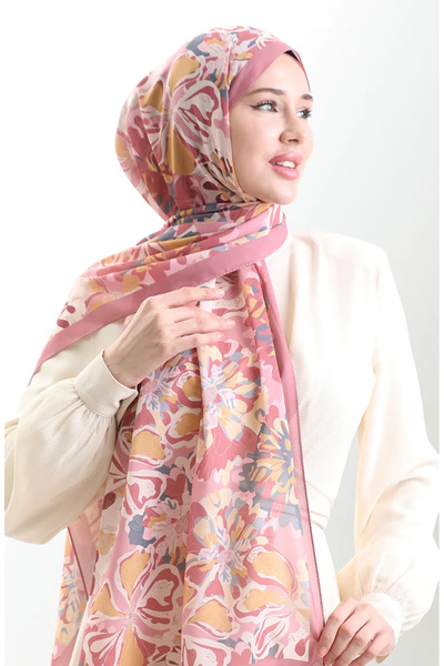 sefamerve Şal din mătase franceză Hanzade 70329-09 Dusty Rose Smoked