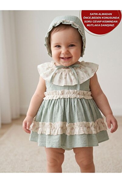 aysskids Ellie Floral Collared Retro Bonnet Set for Special Occasions Baby Gi...