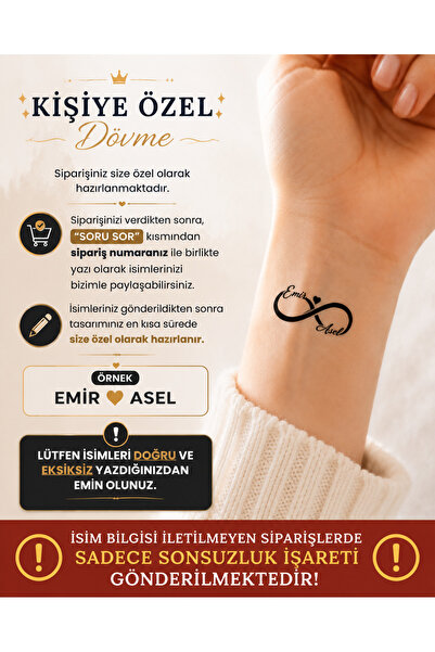 Generic Kişiye Özel İsimli Geçici Dövme Sonsuzluk Tattoo Çift Dövmesi Minimal...