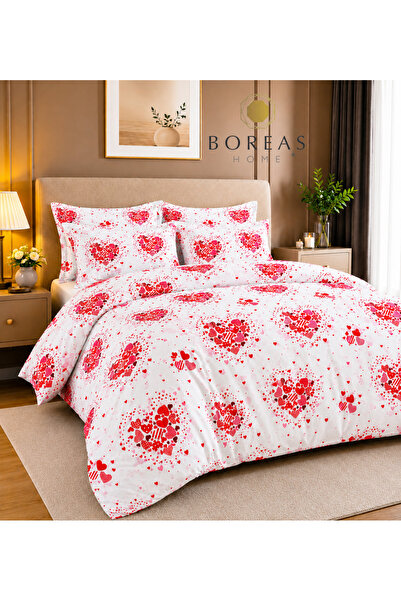 Boreas Home طقم غطاء لحاف مزدوج من LOVE مصنوع من القطن بنسبة 100% مع ملاءة مط...