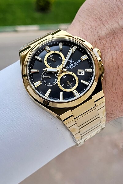 Daniel Klein Black Dial Gold Color 43.5 mm Adjustable Strap Functional Men's ...