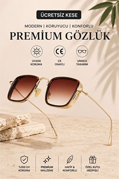 WATCHOFROYAL Güneş Gözlüğü Kadın & Erkek UV400 Cam Orjinal CE Belgeli GOLD-Sİ...