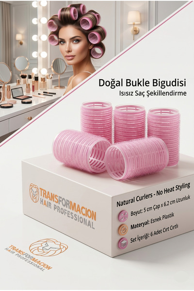 Transformacion 5 Cm Bigudi Isısız Saç Şekillendirme Doğal Bukle Bigudisi Prof...