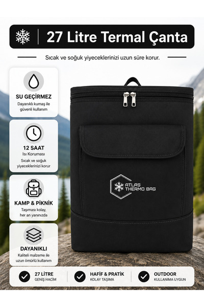 Wallery Bags 27 Litre Isı Yalıtımlı Sırt Çantası Piknik Kamp Plaj Termos Sıca...