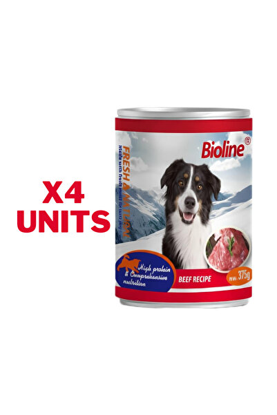 Bioline عبوة من 4 قطع من طعام الكلاب الرطب المعلب بنكهة اللحم البقري 375 غرام