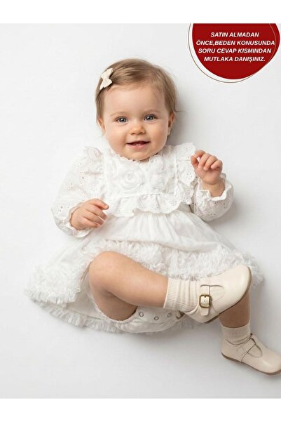 aysskids ASTER White Long-Sleeved Lace-Detail Skirted Baby Girl Special Occas...