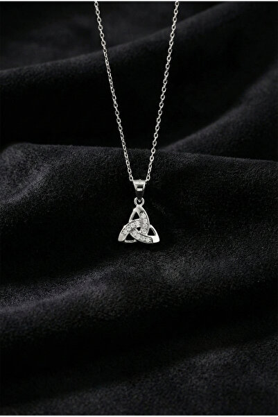 Roza Silver 925 Ayar Zirkon Taşlı Rodyum Sonsuz Üçgen Gümüş Kolye
