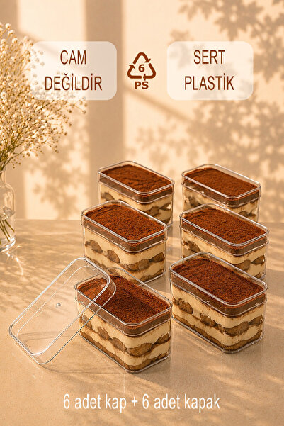 Ezupack 6'lı Tiramisu Cup 300 cc Mika Kase Plastik Şeffaf Kapaklı Sunum Kabı ...