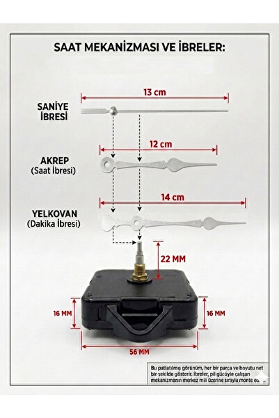 Silvanature Akar Saat Mekanizması Sessiz Duvar Saat Mekanizması 22 Mm Şaft -D...