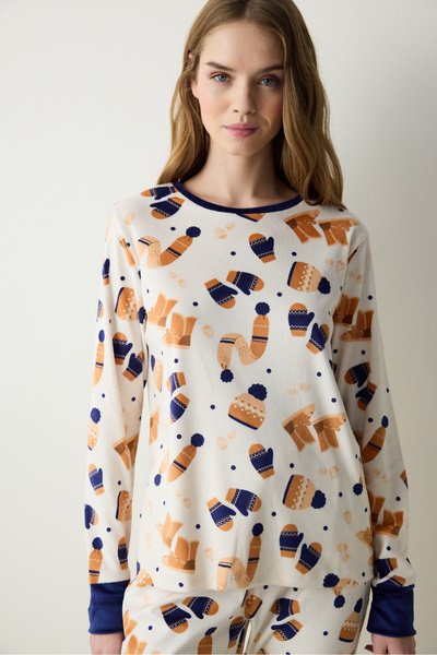 Penti Winter Day Fuzzy Multi-Colored Sweatshirt Pajama Top
