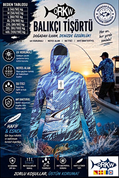 dkmoutdoor Orkw Kapüşonlu Uzun Kollu Balıkçı Ve Su Sporları Uv Korumalı Su It...