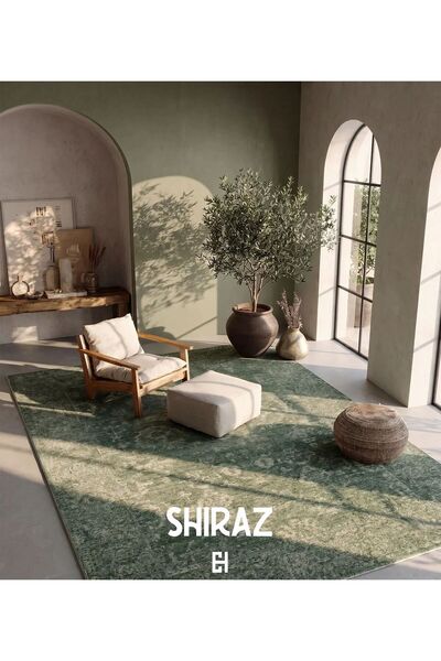 Neşem Halı Boutique EKO HALI Shiraz SHR 02 Green Vintage Desenli Sıcak Renk T...