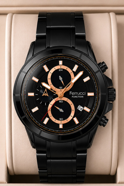Ferrucci Function Men's Wristwatch Steel Band Steel Case 3 Atm Water Resistance Black Zmfer053