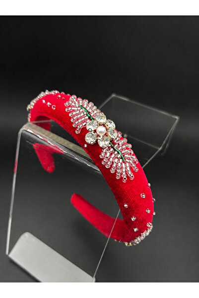ByMerve Bym Red Velvet Hair Crown Handmade with Silver Detail Elegant Women's...